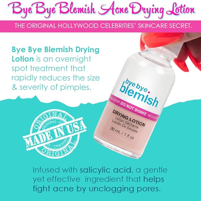 Bye Bye Blemish Acne Drying Lotion, On-the-Spot Pimple Treatment, Reduce Pimples Overnight, Beauty Skincare Essential - 1oz. (2-Pack)