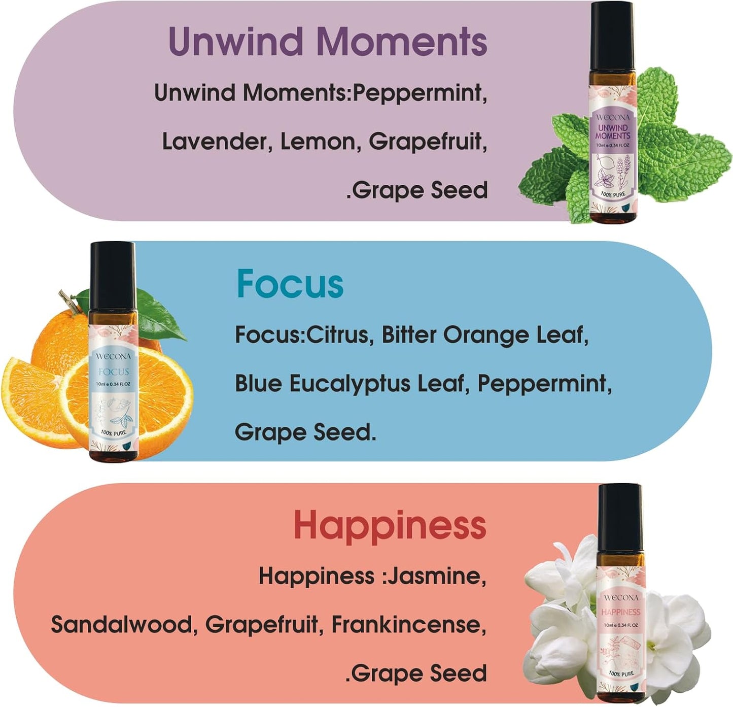 Aromatherapy Essential Oil Roll-On Set β 6x10ml Essential Oil Blends with Roller Bottles, Portable Essential Oils for Diffusers for Home,Relaxing Gift for Women & Men