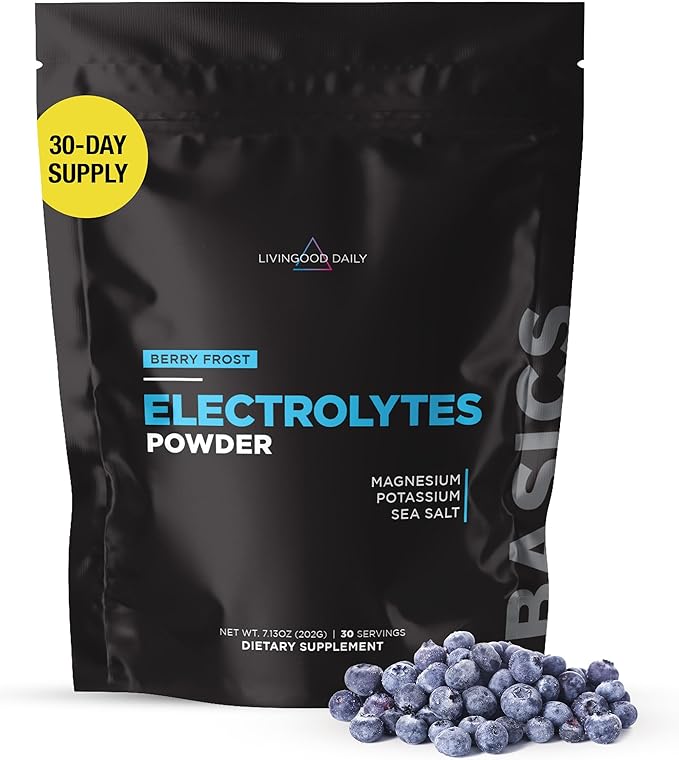 Livingood Daily Electrolytes Powder, Electrolytes Hydration Drink Mix with Vitamin C, Magnesium, Taurine & Sea Salt, Electrolyte Supplement for Energy & Hydration, Keto, Berry Frost Flavor, 30 Srvgs