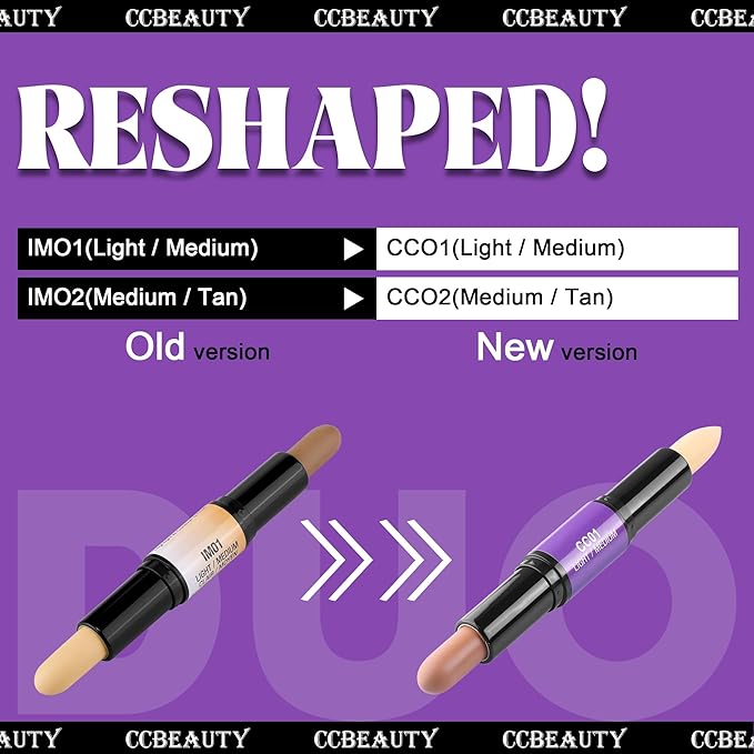 CCbeauty 2-IN-1 Matte Contour Stick,Cream Dual Highlight Concealer Stick, Highlighting & Contouring Kit, Bronzer Highlighter Sticks for Face Shaping Makeup, Long Lasting & Waterproof