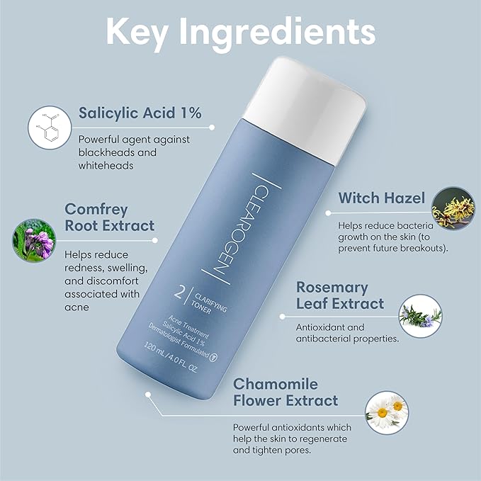 Clarifying Toner for Acne and Blemishes, Face Toner, Facial Toner, Skin Toner, Acne Toner, Toner Oily Skin, Salicylic Acid Toner, Astringent for Face, Toners, 4 Fl Oz