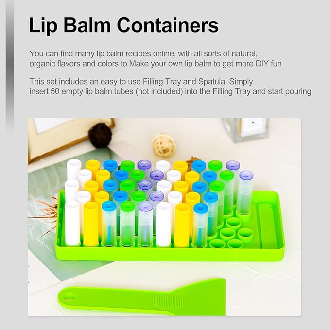 Beaupretty Lip Balm Filling Tray and Spatula Set Lip Balm Crafting Kit Instantly Fills 50 Standard 15mm width Tubes Lip Balm Containers