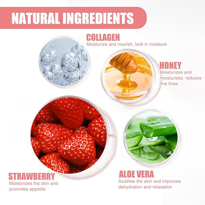 Bee Lip Balm Honey Pot,3 PCS Strawberry&Honey&Watermelon Lip Sleeping Mask,Hydrating Prevention Dry and Cracked Lip Scrubs Exfoliator Lip Care,Moisturizing Lip Mask Overnight Reduces Lip Lines