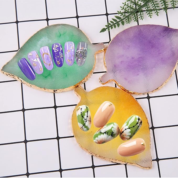 1 Piece Nail Art Palette Nail Polish Palette Mixing Palette Makeup Plate Nail Plate for Nail Art Nail Tip Holder Nail Art Display (yellow leaf)