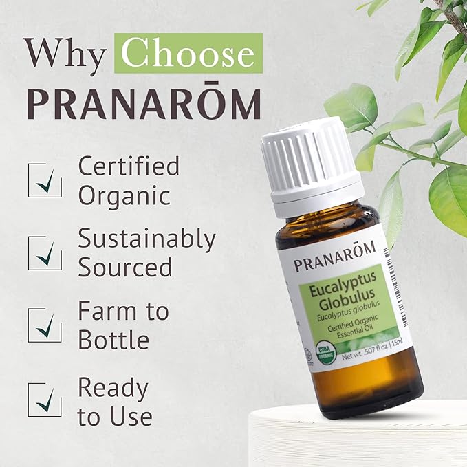 Pranarom USDA Certified Organic Eucalyptus Globulus Essential Oil (15ml), 100% Pure Undiluted Therapeutic Grade from Portugal for Aromatherapy, Diffuser, Topical Care, Relaxation