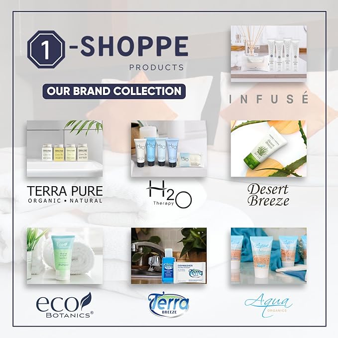 Eco Botanics Hotel Soaps & Toiletries Bulk Set | 0.85oz Hotel Shampoo & Conditioner, Body Wash, Body Lotion & Bar Soap Travel Size | Half Pallet, 36 cases with 300 units each - 10,800 pieces