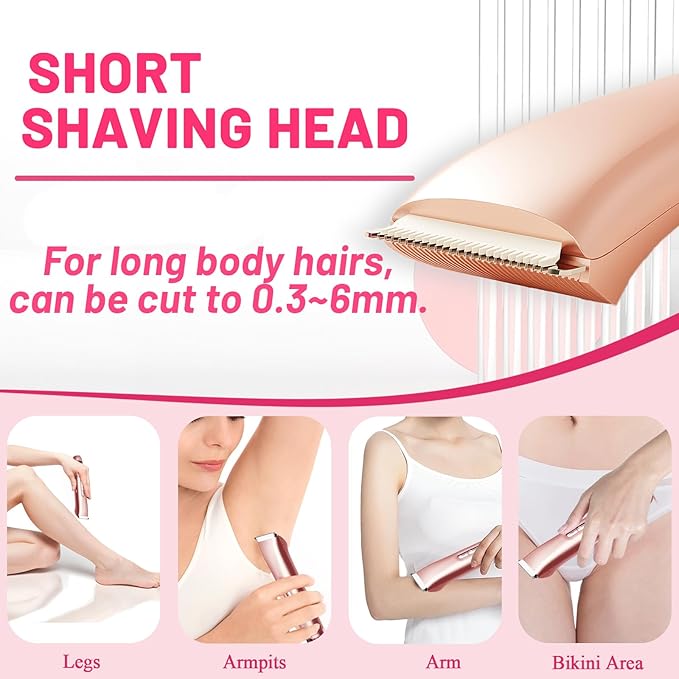 2 in 1 Electric Bikini Trimmer for Women, Dual Head Painless Razor Shaver,Wet & Dry Use Body Hair Trimmer and Facial Hair Remover for Underarm Leg Arm Body Face