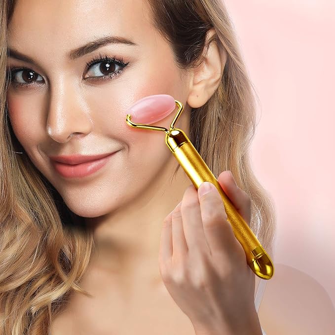 DANGSHAN 2-in-1 Electric Jade Roller Massager Facial Roller & Face Massager, Rose Quartz