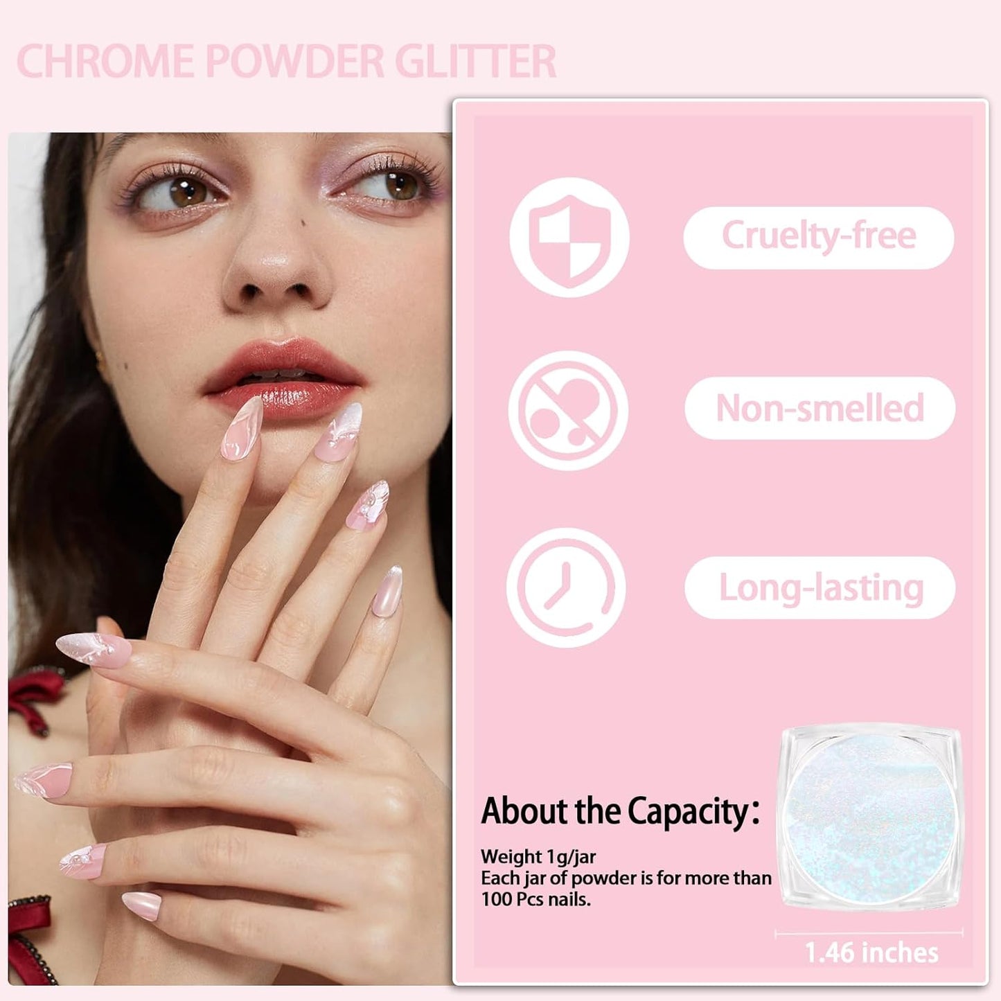 Allstarry White Pearl Chrome Nail Powder, 2 Colors Aurora Powder Metallic Mirror Effect Glitter Powder Pearlescent Ice Transparent Mermaid Pigment Dust for Gel Polish Nail Art- White Pearl Peacock