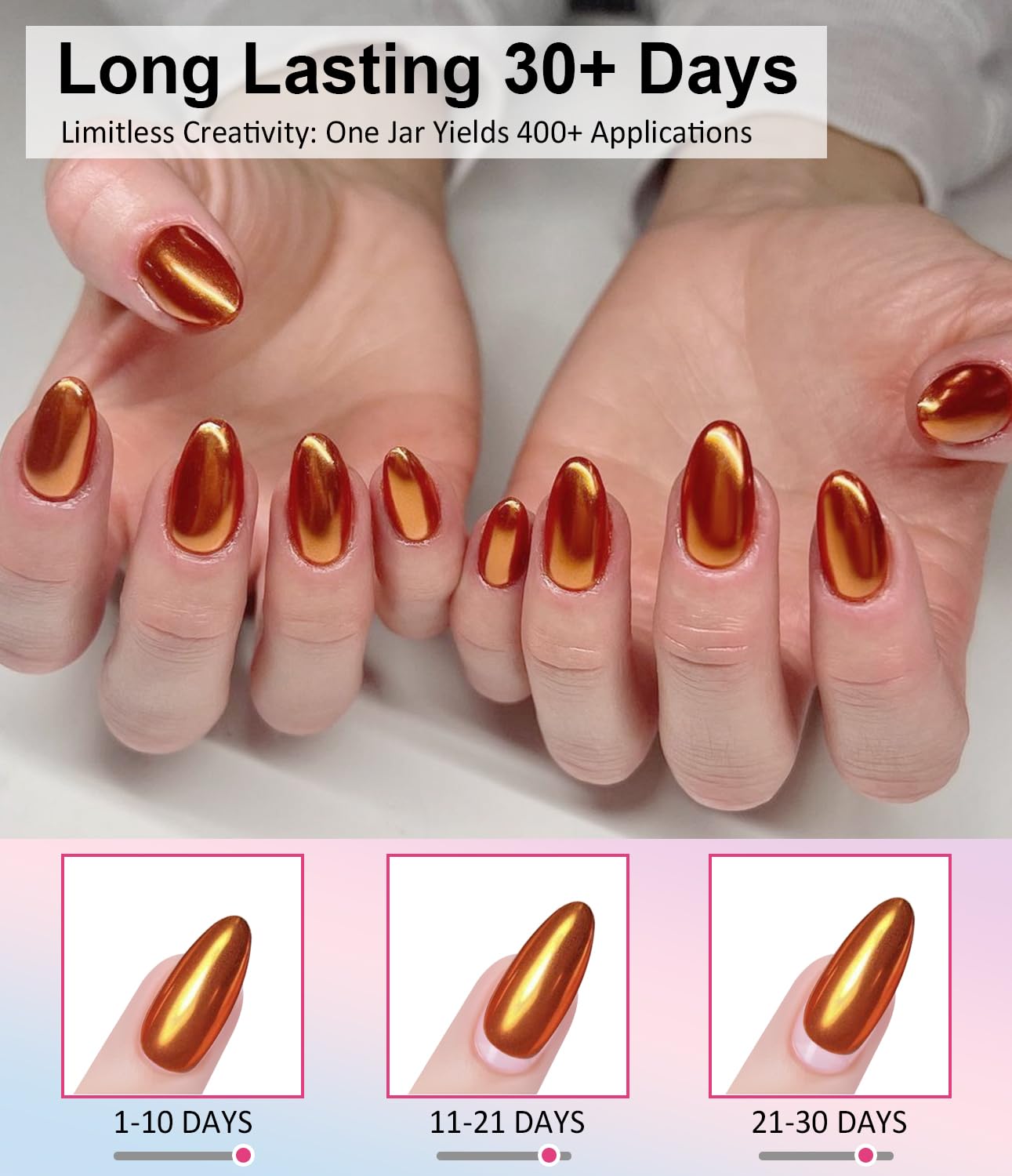 2 PCS Chrome Nail Powder:Mirror Effect Copper Chrome Nail Powder,Metallic Mirror Orange Chrome Nail Powder Decoration for DIY Nail Art,Bronze Pigment Holo Chrome Powder