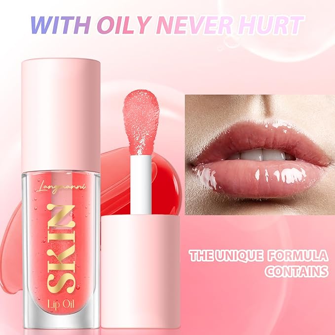 LANGMANNI Moisturizing Lip Oil,No-Sticky Lip Gloss Lip Balm Lip Care,Fruit Flavoured Lip Oil For Dry Lip's Moisturizing Hydrating And Nourishing ((Raspberry+Coco))