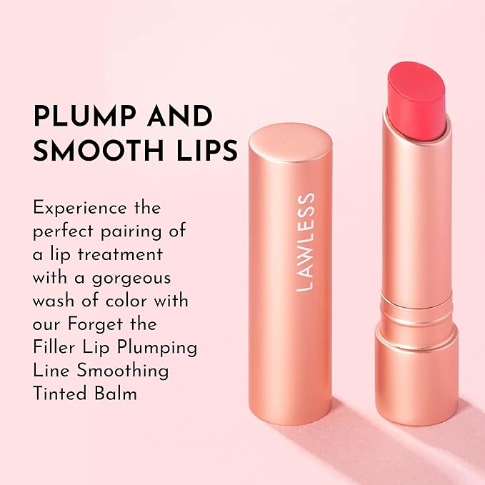 LAWLESS Forget the Filler Lip Plumping Line Smoothing Tinted Balm, Juicy Watermelon, Pink, 0.1 Ounce / 2.9 ml