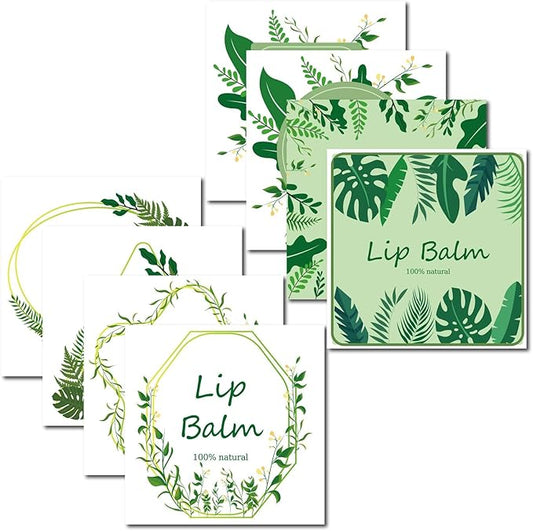 CRASPIRE Lip Balm Labels 80pcs Homemade Lip Balm Labels 2” Clear Lip Balm Labels for Tubes Printable Waterproof Lip Balm Stickers Labels for Lip Balm Handcream Candle Container(Leaves-White Green)