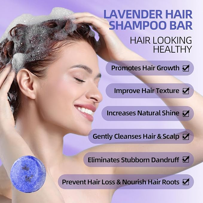 2 Pack Lavender Shampoo Bar,Solid Hair Bar And Conditioner Effect Hair Soap,Organic Shampoo Bars For Hair With All Natural Plant Based Essential Oils,Stocking Stuffers,Gifts for Women