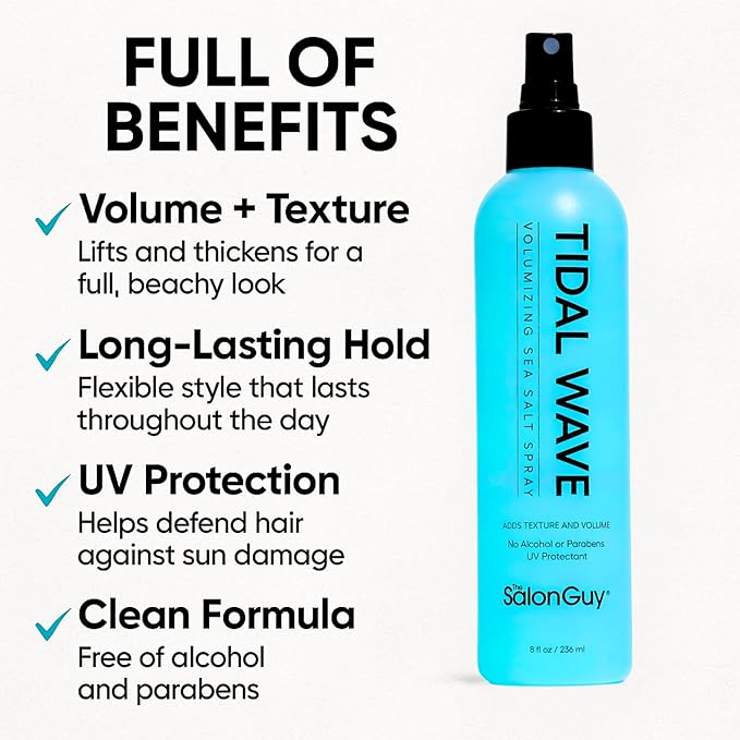 THESALONGUY Tidal Wave Sea Salt Spray โ Texturizing & Volumizing Hair Spray for Beach Waves, Natural Texture & Lift โ Styling Spray for Men & Women, 8 oz