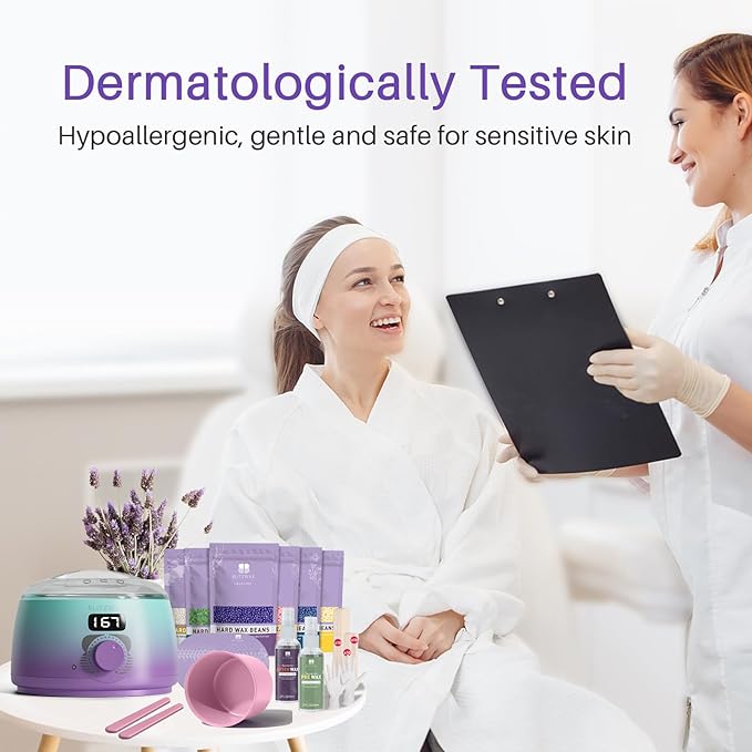 BLITZWAX Brazilian and Bikini Waxing Kit for Women, Hard Wax Warmer for Face, Legs, and Body, At Home Hair Removal Kit, Beginner Friendly, Quick Heating, 32pcs Wax Spatulas