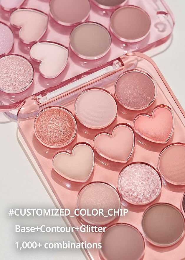 COLORGRAM Pin Point Eyeshadow Palette 01 Peach+Coral= | Ultra-Blendable Matte, Glitter, Shimmer Shades for Daily Makeup | K-Beauty Eye Palette with Easy-to-Use Calculator Design
