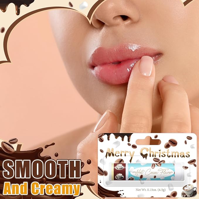 25 Pcs Christmas Lip Balms Stocking Goodie Bags Stuffers Bulk Xmas Gifts Candy Hot Cocoa Cookie Cinnamon Gingebread Biscuits Flavor 5 Style Holiday Treat Small Gifts Party Supplies