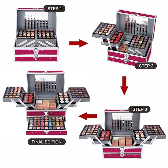 132 Color All In One Makeup Kit,Professional Makeup Case,Makeup Set for Teen Girls,Makeup Palette,Multicolor Eyeshadow Kit (006N1-Pink)