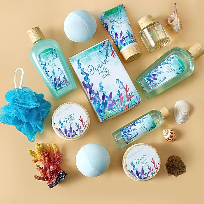 Green Canyon Spa Gift Baskets for Women, Bath and Body Gift Set for Women, 12Pcs Ocean Spa Sets Includes Bubble Bath, Body Lotion,Mothers Day Gifts for Her,Spa Baskets