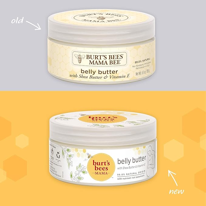 Burt's Bees Mama Belly Butter Stretch Mark Cream for Pregnancy Massages Body & Reduces Scar Appearance, Prenatal & Postnatal Tummy Skin Care, Shea Butter & Vitamin E Rich Formula, 6.5 Oz (Pack of 3)