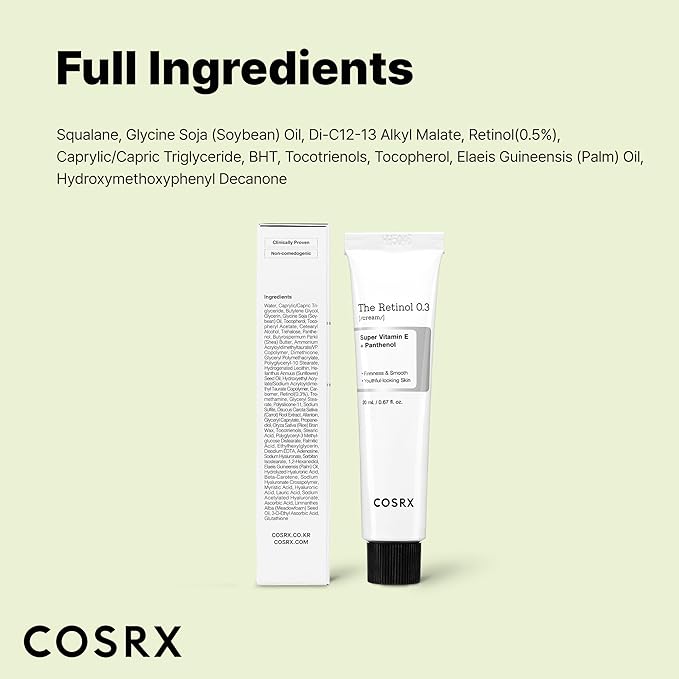 COSRX Retinol 0.3% Cream, 0.67 Oz, Anti-aging Eye & Neck Cream with Retinoid Treatment to Firm Skin, Reduce Wrinkles, Fine Lines, Signs of Aging, Gentle Daily Korean Skin Care