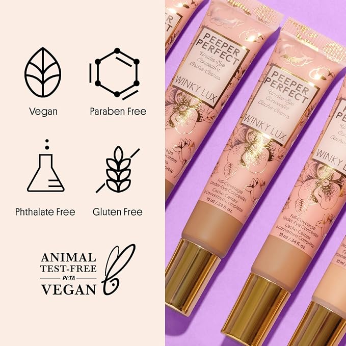 Winky Lux Peeper Perfect Under Eye Concealer, Makeup & Eye Brightener, Full Coverage Concealer for Dark Circles, Color Corrector & Eye Primer With Collagen, Hyaluronic Acid & Vitamin E (Golden Medium)