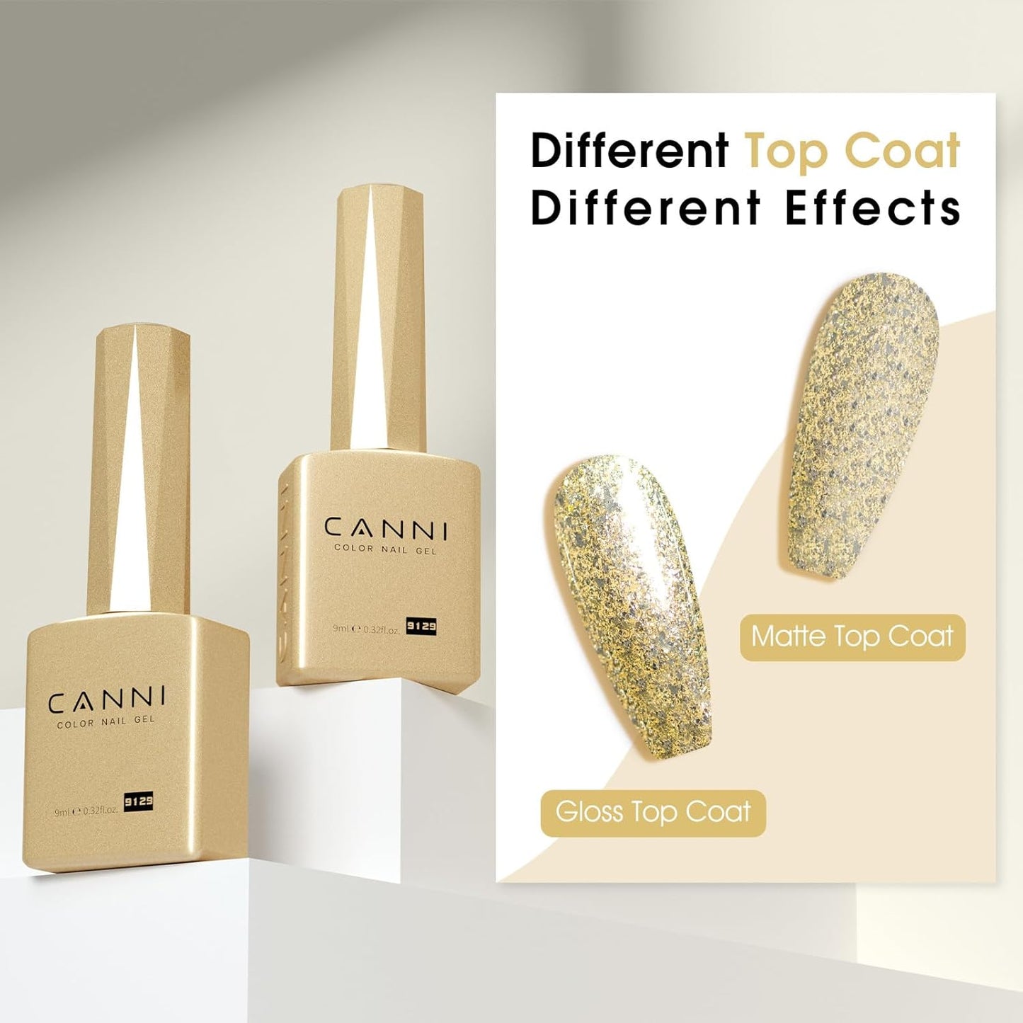 CANNI Gold Glitter Gel Polish – 9ML Chunky Sparkly Soak-Off UV/LED Nail Gel, Golden Flakes Finish for DIY Manicure, French Tips, or Salon Use