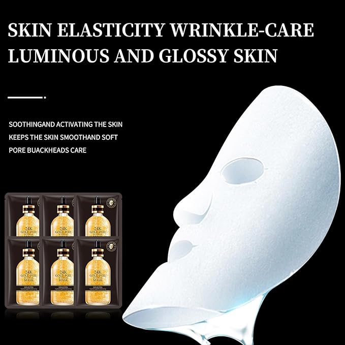 Face Masks Skincare Sheet Hydrating Face Mask 24k Gold Moisturizing Face Mask Sheet Masks Facial Anti-aging Skincare Sheet Hydration Face Mask Pack Facial Mask Sheet for Wrinkle Fine Lines Pack of 10