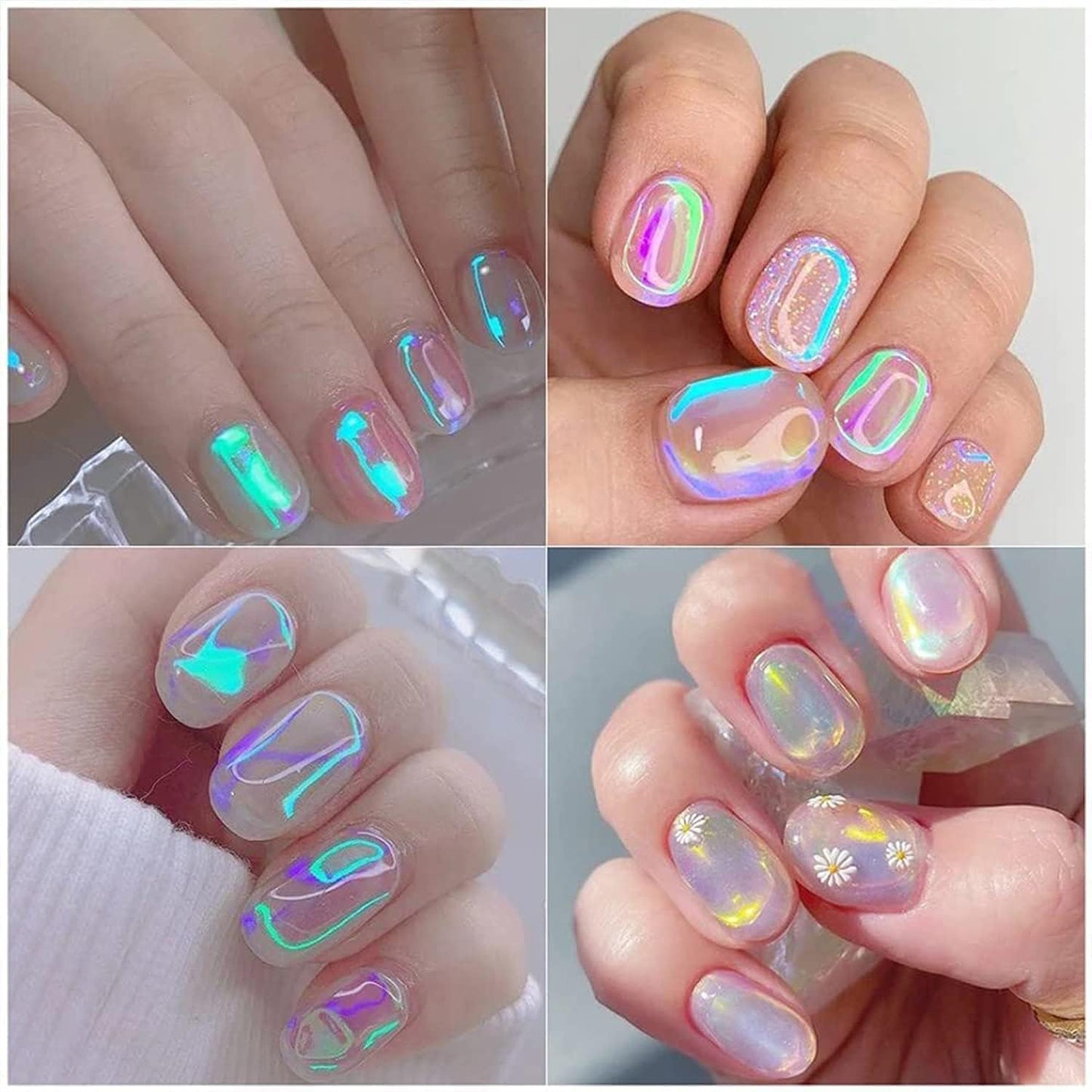 8 Sheets Gradient Glass Paper Nail Art Sticker,Colorful Laser Aurora Cellophane 3D Broken Glass Pieces Mirror Foils Nail Art Decoration for Women Acrylic DIY Nail Art Stickers