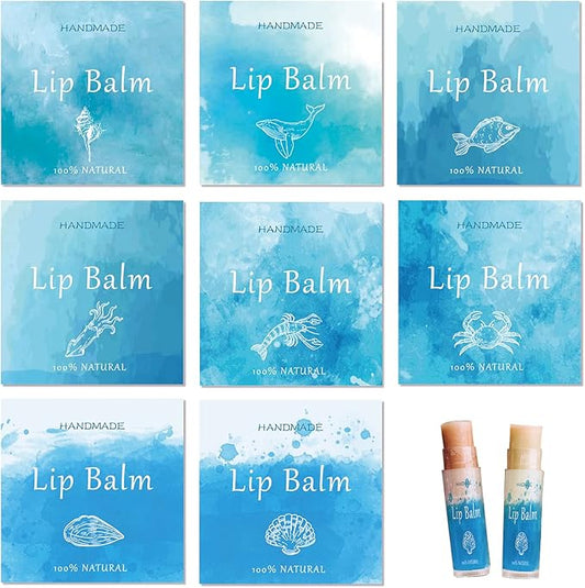 CRASPIRE Lip Balm Labels 80pcs Homemade Lip Balm Labels 2” Clear Lip Balm Labels for Tubes Printable Waterproof Lip Balm Stickers Labels for Lip Balm Handcream Candle Container(Marine Life-Blue)