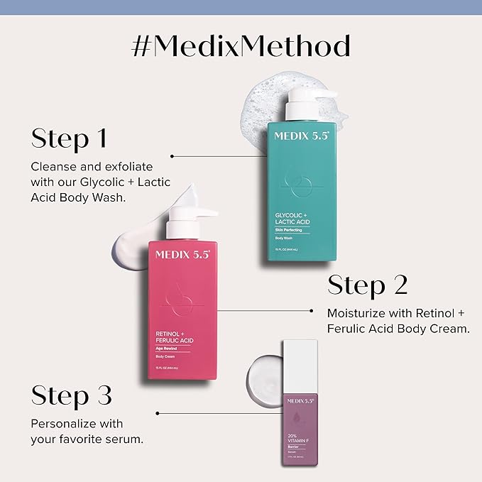 Medix 5.5 Retinol Body Lotion Firming Moisturizer | Crepey Skincare Treatment | Retinol Body Cream | Anti Aging Firming Cream For Women Targets Look Of Crepe Skin, Wrinkles, & Sagging Skin, 15 Fl Oz