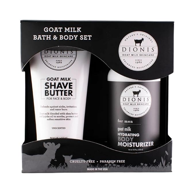 Dionis Goat Milk Skincare Men's Bath & Body Gift Set - Shea Butter & Jojoba Oil Shave Butter For Sensitive Skin, Protects Against Irritation & Razor Burns - Unscented Hydrating Moisturizer For Men