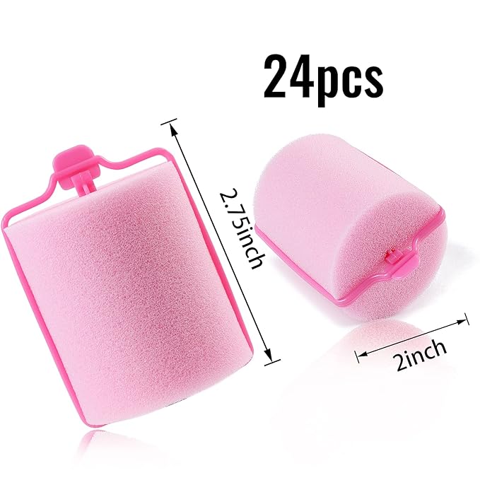 BEAUTIYAND Jumbo Foam Sponge Hair Roller Soft Sleeping rollers Curvy Wavy Hairstyle Curling Hair Styling Tools 24 Pieces Use For Long Hair Short Hair Ladies And Children 2"X2.75" (Pink)