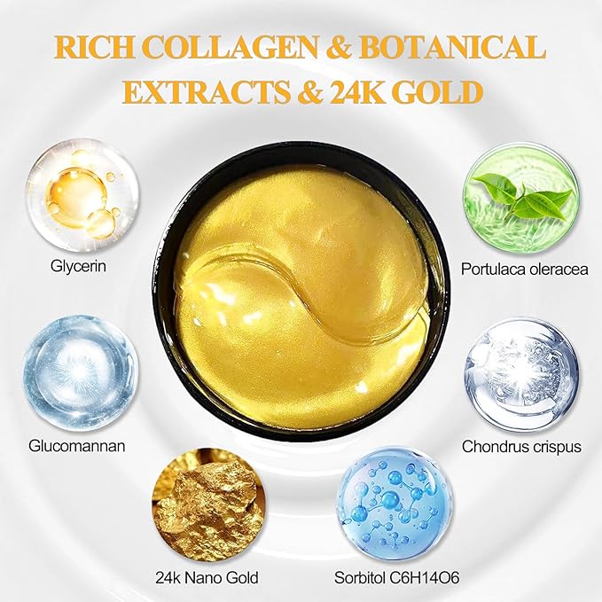 24k Gold Under Eye Patches, Eye Masks for Puffy Eyes 60 pcs, for Dark Circles and Puffiness, Hydrating Eye Mask Skincare, Eye Gel Pads for Eye Bags and Wrinkles Under Eye Treatment