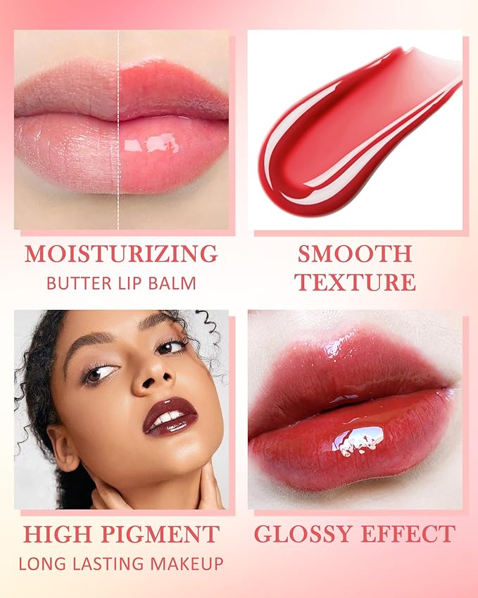 Lip Butter Balm Pink Sugar,Hydrating Tinted Butter Lip Gloss,Clear Lip Mask Lip Moisturizer,Glossier Lip Treatment Balm Lipgloss,Non-Sticky Jelly Glow Reviver Fat Lip Oil, Makeup Gift for Women-06