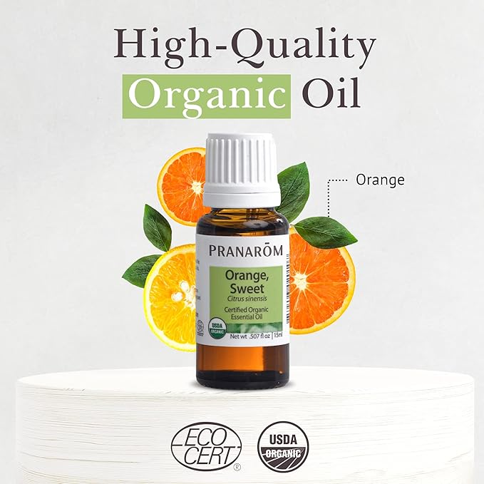 Pranarom USDA Certified Organic Sweet Orange Essential Oil (15ml), 100% Pure Undiluted Therapeutic Grade from Mexico for Aromatherapy, Diffuser, Citrus Scent, Soothing, DIY Cleaning
