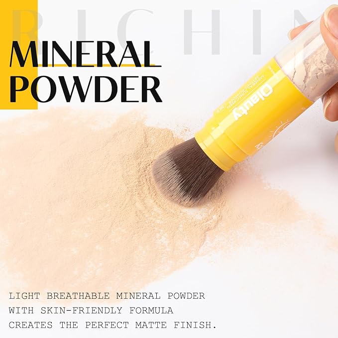 Mineral Setting Powder, Matte Oil Control Mineral Brush Powder for Face, Natural Translucent Loose Setting Powder, Lasting Lightweight Breathable Face Powder for All Skin (Medium, 8g)