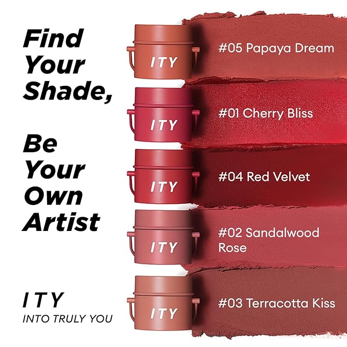 ITY Velvet Matte Finish Lip Stain-Mousse Textured Pudding Pot Lip Clay with Brush, Nude Shade, Dual-Use as Lipstick and Blush, Conceals Lip Lines, Rich Pigment, 0.21 oz (6g) in Papaya Dream