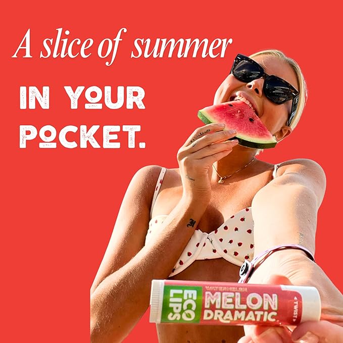 Eco Lips Freshly Squeezed Organic Fruit Lip Balms - Citrus Got Real (Lemon/Lime), Melondramatic (Watermelon), Jam Packed (Strawberry) Plastic-Free Plant Pod 6-pack by Eco Lips 100% Natural.