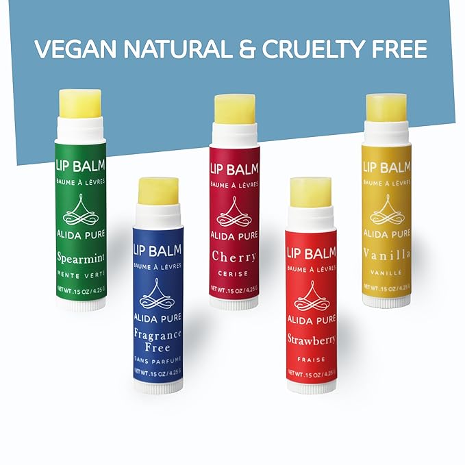 Melody Lip Balm Collection, Vegan Lip Balm Set, Beeswax Free, with Avocado Oil, Organic Jojoba Oil, and Vitamin E, Natural Moisturizer for Dry, Chapped Lips, 5 Tube Set