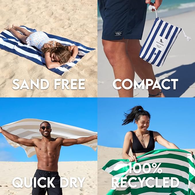 Dock & Bay Customized Beach Towel - Quick Dry, Sand Free - Compact, Lightweight - 100% Recycled - Includes Bag - Cabana - Cancun Green - Large