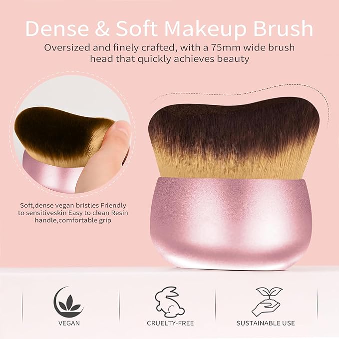 Extra Large Body Makeup Brush For Self Tanner,Leg Makeup &Bronzer Blend,75 mm Wide-headed Kabuki Brush Provides More Even& Pretty Application, Sunscreen Face&Back Makeup Brush,Wet&Dry Use-Matte (Pink)