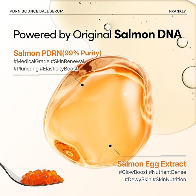 FRANKLY Salmon PDRN Bounce Ball Serum – PDRN Salmon DNA Serum for Plumping, Firming & Glass Skin | Glowing skin Booster | Lightweight, Non-Sticky Korean Skincare | 1.01 fl oz
