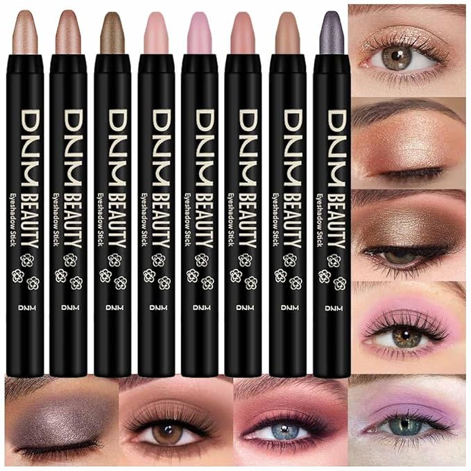 Kaely 8Pcs Cream Eye Shadow Sticks Set, Matte Shimmer Eyeliner Pencil Eyeshadow Palette Makeup, Eye Highlighter Brightener Stick for Older Women Waterproof Pigmented, sombras para ojos 06