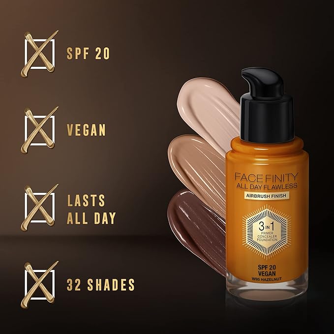Max Factor Facefinity 3-in-1 All Day Flawless Foundation SPF 20, 95 Hazelnut, 30 ml