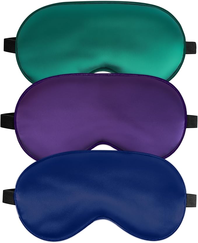 Sleep Mask, Silk Eye Mask for Sleeping with Adjustable Strap, Satin Blackout Sleeping Eye Mask for Men&Women, Comfortable Blindfold Eyeshade for Night Sleep (Blue,Green,Purple)