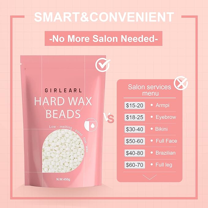 1lb Wax Beads for Hair Removal - Unscented Hard Wax Beads Refill for Professional Full Body Waxing - Ideal for Facial, Brazilian Bikini, Legs, and Underarms at Home for Women and Men (White)