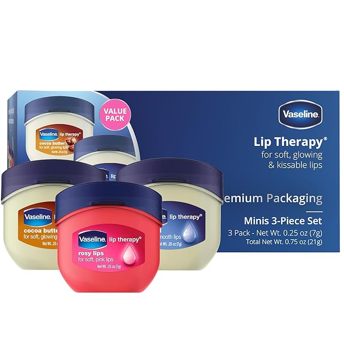 Vaseline Lip Therapy 0.25 Oz / 7g 3 Pack Bundle - Original, Rosy Lips & Cocoa Butter