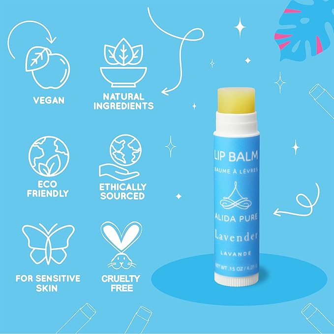Lavender Lip Balm, Cruelty Free, Vegan Lip Balm Set, Beeswax Free, with Avocado Oil, Organic Jojoba Oil, and Vitamin E, Natural Moisturizer for Dry, Chapped, or Cracked Lips, 3 Tube Set